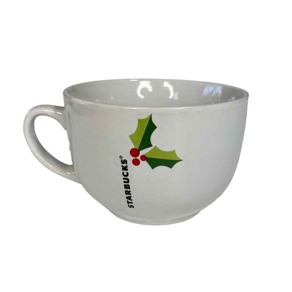 Starbucks Holiday Holly Coffee Mug 21oz White Ceramic Soup Latte 2011